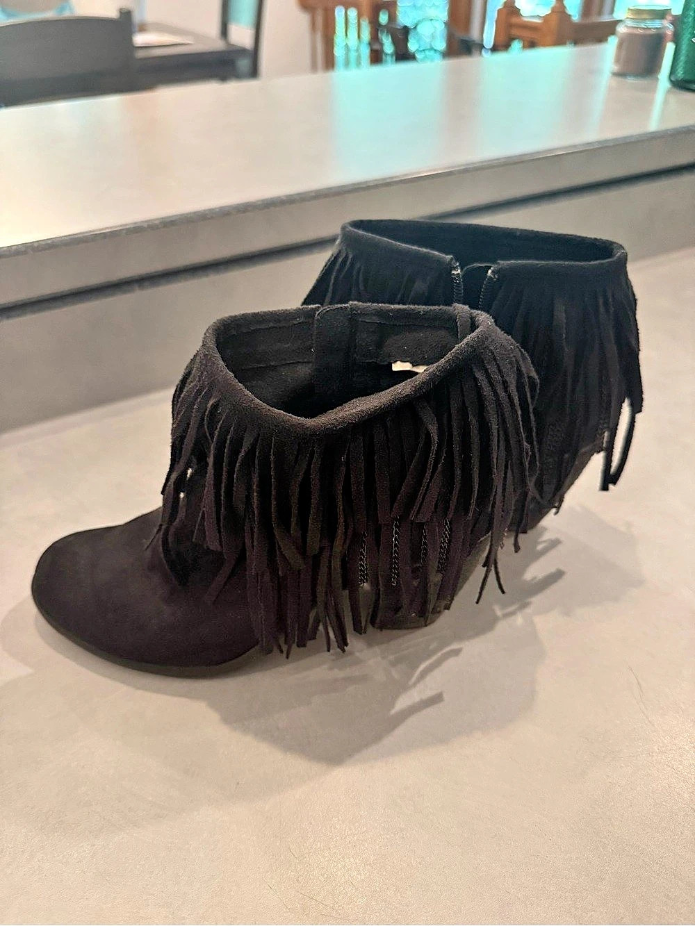 Black Fringe Ankle Boots Like New